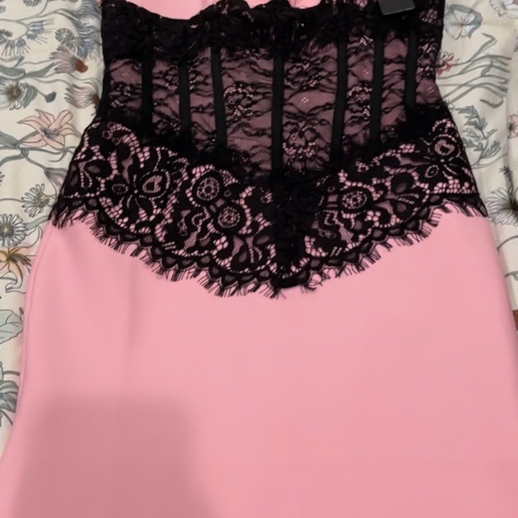 Fashion Nova Pink and Black Lace Maxi Gown - Picture 5 of 6